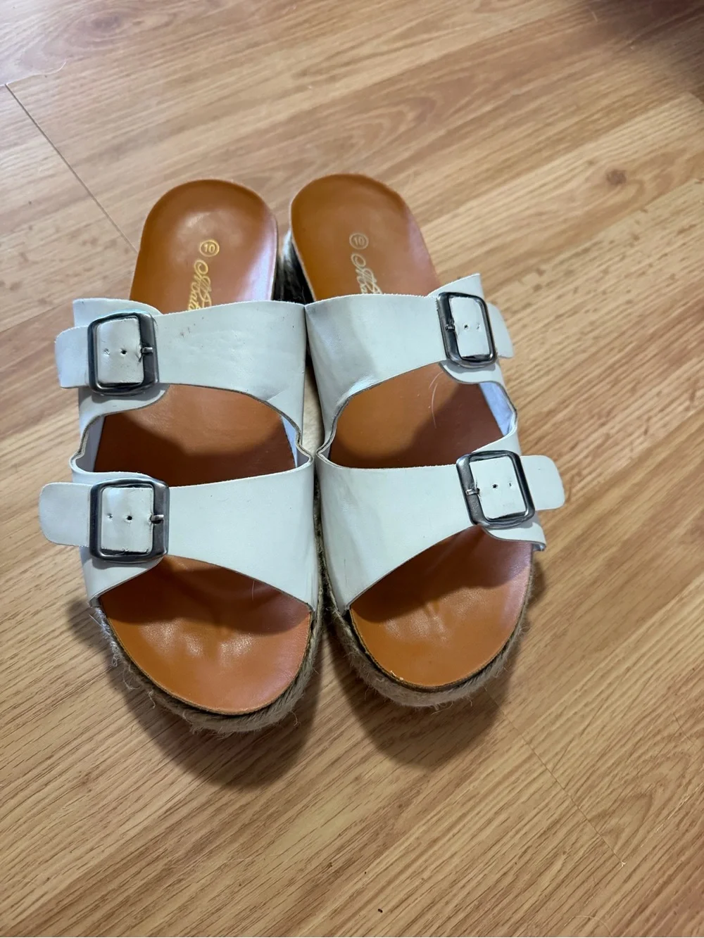 Women’s White Double-Buckle Platform Slide Sandals